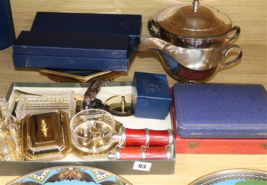 A Gucci pepper and salt, gilt tableware, etc.